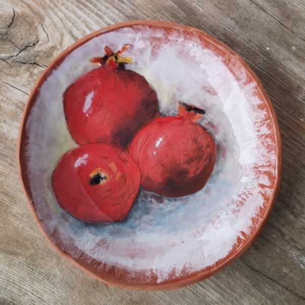 Hand painted ceramic decorative bowl with pomegranates