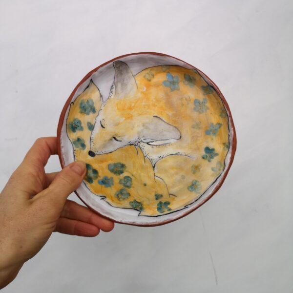 Hand painted ceramic decorative plate with fox - Image 2