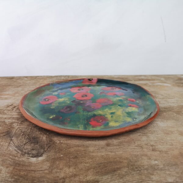 Hand painted ceramic decorative plate with flowers motive - Image 4