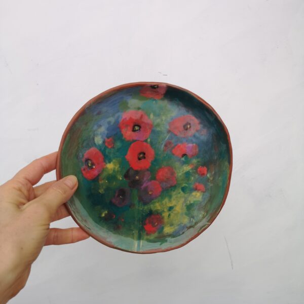 Hand painted ceramic decorative plate with flowers motive - Image 2