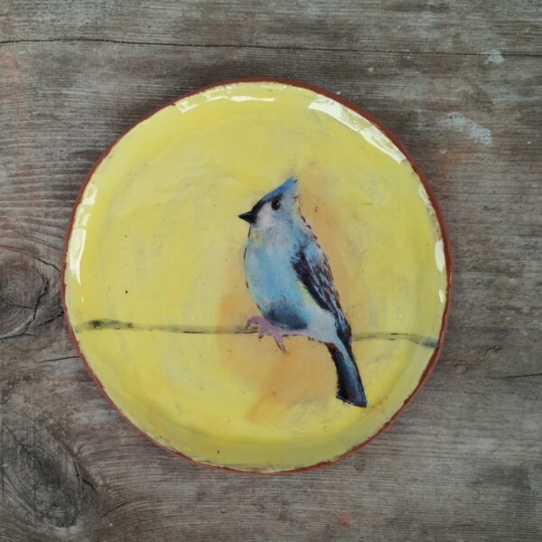 Hand painted ceramic decorative plate with birds motive