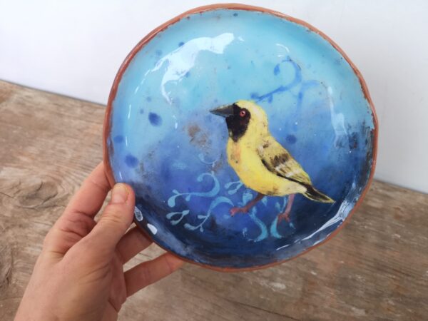 Hand painted ceramic decorative plate with bird - Image 2