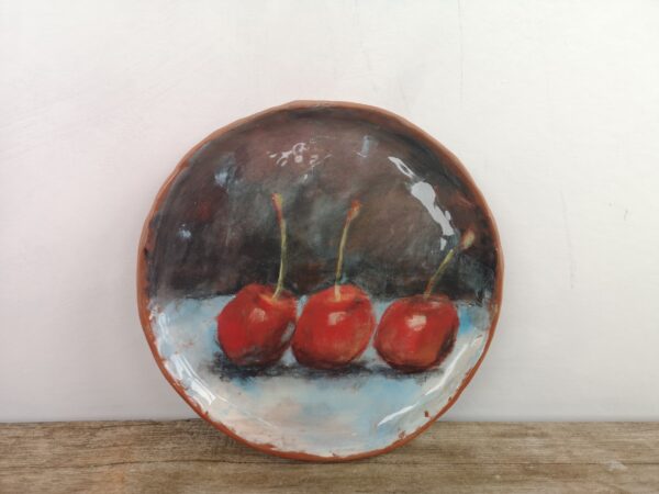 Hand painted ceramic decorative plate with cherries - Image 2