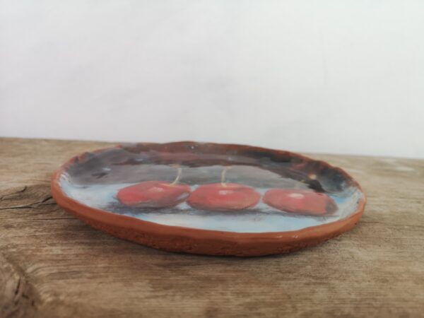 Hand painted ceramic decorative plate with cherries - Image 3